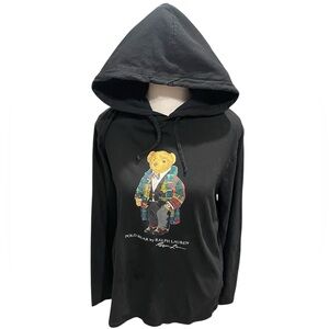 Polo Ralph Lauren Hoodie Black Toggle Bear Lightweight Hooded Shirt Xmas Mens S